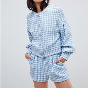 asos design boucle jacket crop jacket pearl button